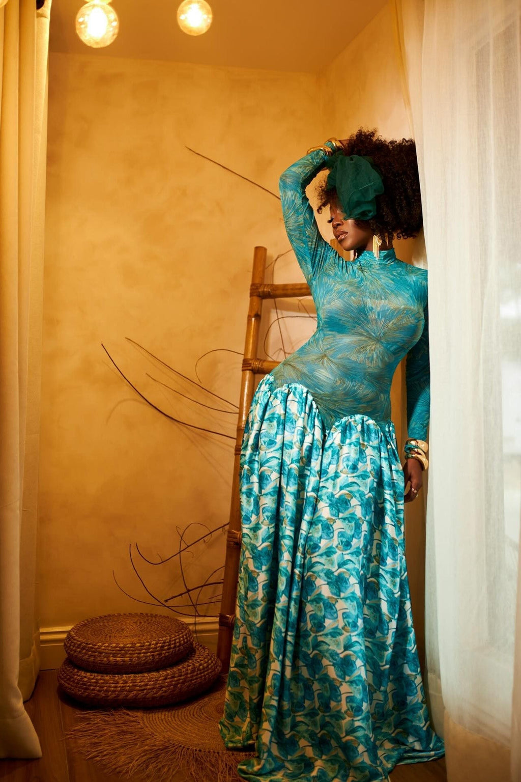 Oceanic Abstract Pleated Maxi Dress