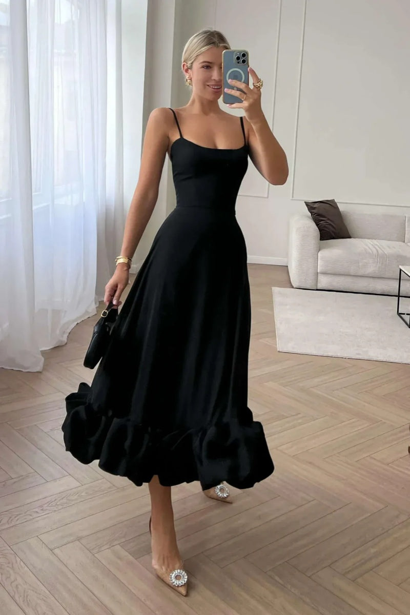 Elegant Floral Hem Slip Midi Dress