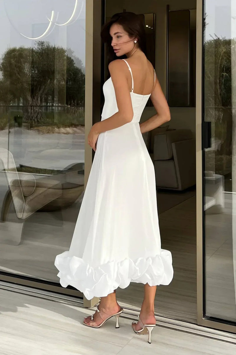 Elegant Floral Hem Slip Midi Dress