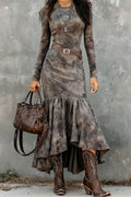 Vintage Polyester Flare Hem Midi Dress(Includes belt)