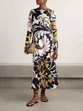 Unique Abstract Botanical Print Midi Dress