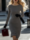【24-hour shipping out】Retro Elegant High-End Round Neck Houndstooth Dress