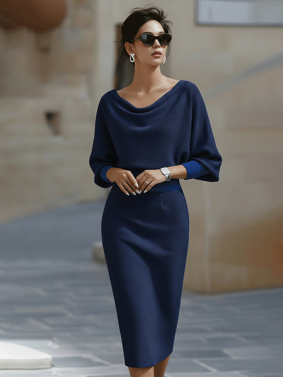 White Draped Batwing Midi Dress