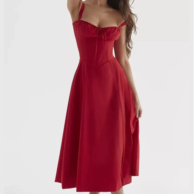 Aurora Floral Corset Midi Dress | Sweetheart Neckline. Slit Skirt. Spaghetti Straps
