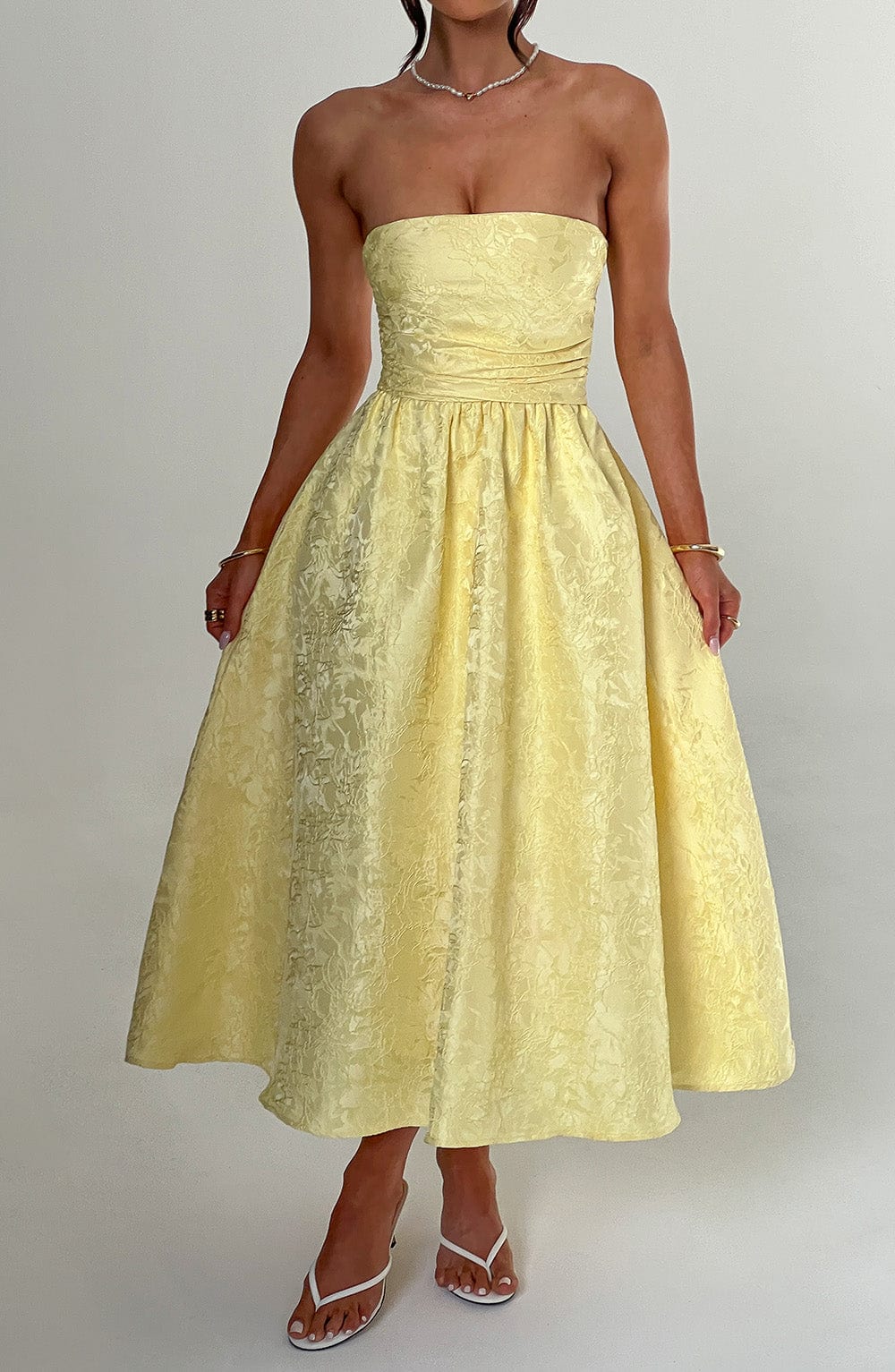Celeste Strapless Brocade Midi Dress