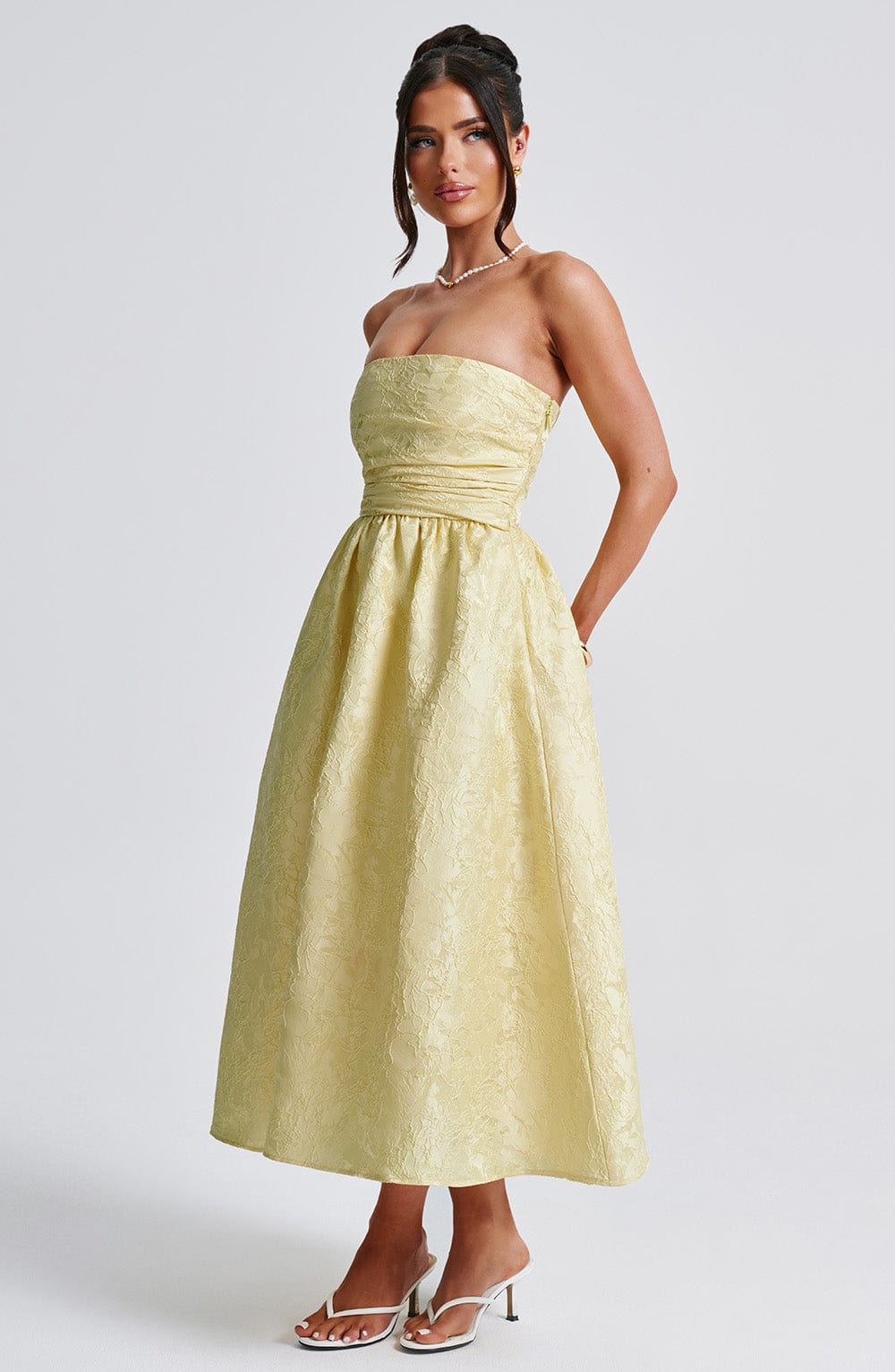 Celeste Strapless Brocade Midi Dress