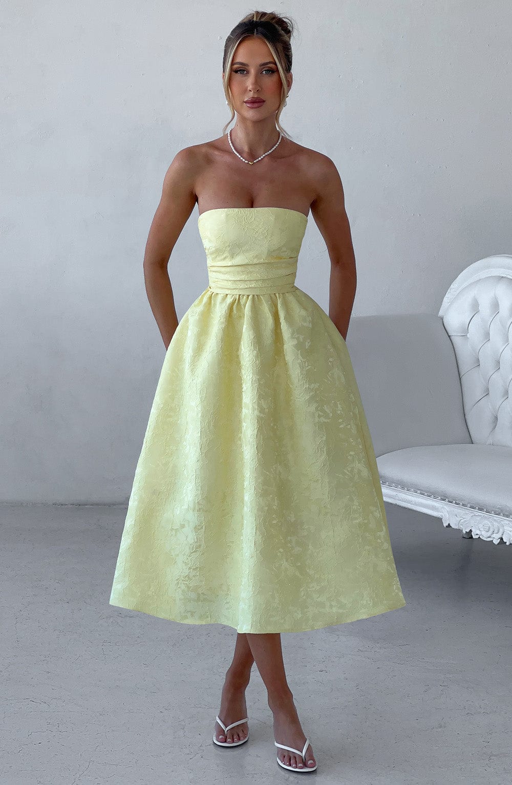 Celeste Strapless Brocade Midi Dress