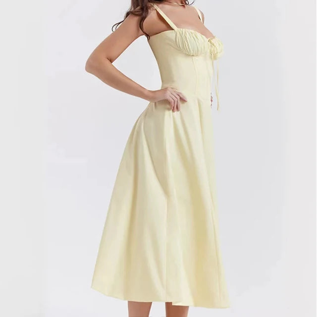 Aurora Floral Corset Midi Dress | Sweetheart Neckline. Slit Skirt. Spaghetti Straps
